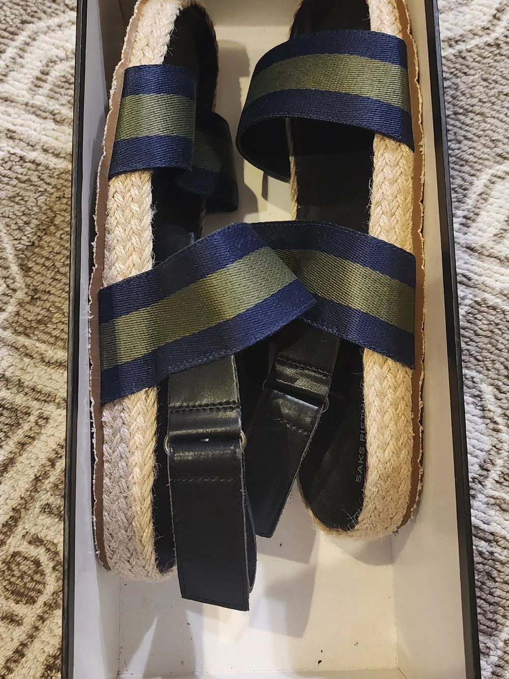 Saks Fifth Avenue Navy & Olive Striped Women’s Espadrille Sandals